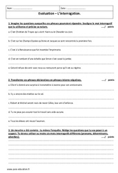 Interrogation - Examen Evaluation  : 9eme Harmos - PDF à imprimer