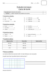 Calcul de durée - Bilan : 6ème Harmos - PDF à imprimer