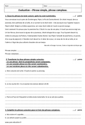 Phrase complexe - Phrase simple - Examen Contrôle : 9eme Harmos - PDF à imprimer