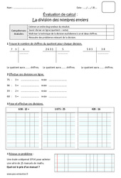Division des nombres entiers - Bilan : 6ème Harmos - PDF à imprimer