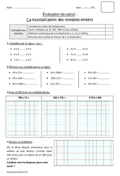 Nombres entiers - Multiplication - Bilan  : 6ème Harmos - PDF à imprimer