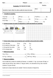 Mesures de masse - Bilan - Masse g, kg : 7ème Harmos - PDF à imprimer