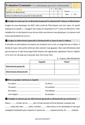 Les déterminants possessifs et démonstratifs - Évaluation, bilan : 6ème Harmos - PDF à imprimer