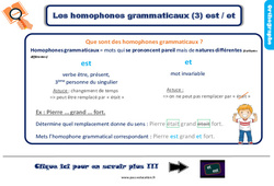 Les homophones grammaticaux est / et - Cours, Leçon, trace écrite : 5ème Harmos - PDF à imprimer