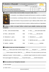 Les homophones grammaticaux est / et - Évaluation, bilan : 5ème Harmos - PDF à imprimer