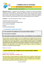 L’addition - sens et technique  - Décrochage scolaire : 6ème, 7ème, 8ème Harmos - PDF à imprimer