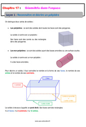 Reconnaître et décrire un polyèdre - Géométrie dans l’espace - Cours : 8ème Harmos - PDF à imprimer