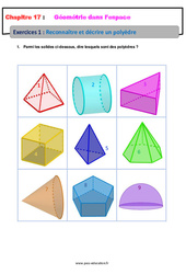 Reconnaître et décrire un polyèdre - Géométrie dans l’espace - Révisions - Exercices avec correction : 8ème Harmos - PDF à imprimer