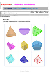 Reconnaître et décrire un polyèdre - Géométrie dans l’espace - Examen Evaluation avec la correction : 8ème Harmos - PDF à imprimer