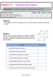 Représentation en perspective cavalière - Géométrie dans l’espace - Examen Evaluation avec la correction : 8ème Harmos - PDF à imprimer