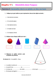 Reconnaitre, décrire un cylindre, un cône, une boule - Géométrie dans l’espace - Révisions - Exercices avec correction : 8ème Harmos - PDF à imprimer