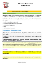 Les mesures de masses et décimaux  - Décrochage scolaire : 6ème, 7ème, 8ème Harmos - PDF à imprimer