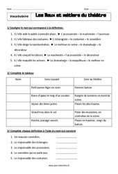 Les lieux et les métiers du théâtre - Exercices avec les corrigés : 8ème Harmos - PDF à imprimer