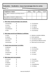 Lieux et personnages dans les contes - Examen Evaluation avec la correction : 8ème Harmos - PDF à imprimer