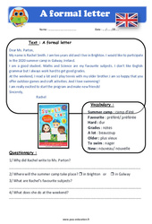 A formal letter - Anglais - Lecture - Level 4 : 6ème, 7ème Harmos - PDF à imprimer