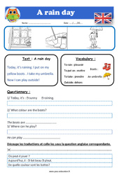 A rain day - Anglais - Lecture - Level 1 : 4ème, 5ème, 6ème, 7ème Harmos - PDF à imprimer