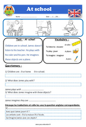 At school - Anglais - Lecture - Level 1 : 4ème, 5ème, 6ème, 7ème Harmos - PDF à imprimer