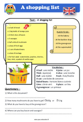 A shopping list - Anglais - Lecture - Level 4 : 6ème, 7ème Harmos - PDF à imprimer