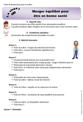 Manger équilibré pour être en bonne santé - Séquence - Fiche de préparation : 5ème Harmos - PDF à imprimer