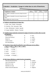 Voyage et combat dans les récits d’aventure - Examen Evaluation avec la correction : 8ème Harmos - PDF à imprimer