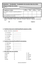 Le monstre dans les récits antiques et dans les contes - Examen Evaluation avec la correction : 8ème Harmos - PDF à imprimer