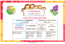 Les homophones es/est/et - sont/ son - Affiche pour la classe : 3eme, 4ème, 5ème, 6ème, 7ème Harmos - PDF à imprimer