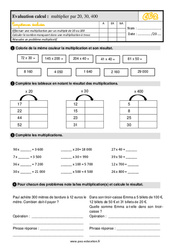 Multiplier par 20, 30, 400 - Examen Evaluation : 5ème Harmos - PDF à imprimer