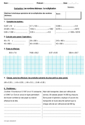 Multiplication des nombres décimaux - Bilan : 7ème Harmos - PDF à imprimer