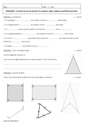 Axes de symétrie d’un segment, angle, triangle et quadrilatère - Examen Contrôle : 8ème Harmos - PDF à imprimer