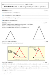 Propriétés des côtés et angles des triangles isocèles ou équilatéraux - Examen Evaluation : 8ème Harmos - PDF à imprimer