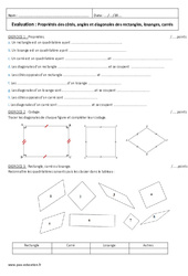 Propriétés des côtés angles et diagonales des rectangles losanges carrés - Examen Evaluation : 8ème Harmos - PDF à imprimer