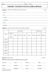 Nombres décimaux - Examen Evaluation - Connaitre et écrire : 8ème Harmos - PDF à imprimer