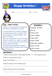 Happy birthday ! - Anglais - Lecture - Level 3 : 6ème, 7ème Harmos - PDF à imprimer