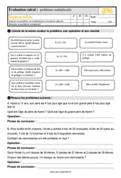 Problèmes multiplicatifs - Examen Evaluation : 5ème Harmos - PDF à imprimer