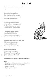 Le chat de Charles Baudelaire - Lecture - poésie : 8ème Harmos - PDF à imprimer