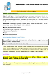 Les mesures de contenance et décimaux  - Décrochage scolaire : 6ème, 7ème, 8ème Harmos - PDF à imprimer