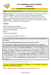 Les 4 opérations sur les nombres décimaux  - Décrochage scolaire : 6ème, 7ème, 8ème Harmos - PDF à imprimer