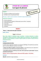 Séquence - Fiche de préparation Les types de phrases - Étude de la langue - Séquence - Fiche de préparation : 5ème Harmos - PDF à imprimer
