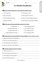 Les formes de phrase - Étude de la langue - Exercices avec correction : 5ème Harmos - PDF à imprimer