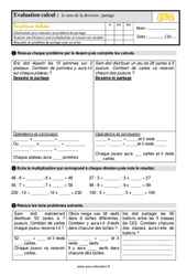 Le sens de la division - Fiches partage - Examen Evaluation : 5ème Harmos - PDF à imprimer