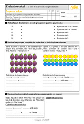 Sens de la division - les groupements - Examen Evaluation : 5ème Harmos - PDF à imprimer