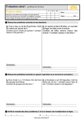 Problèmes de division - Examen Evaluation : 5ème Harmos - PDF à imprimer