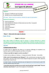 Les types de phrases - Étude de la langue - Séquence - Fiche de préparation : 4ème Harmos - PDF à imprimer