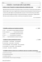 Accord sujet - verbe et sujet - attribut - Examen Contrôle : 9eme Harmos - PDF à imprimer