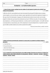 Voix passive - Examen Evaluation sur la transformation : 9eme Harmos - PDF à imprimer