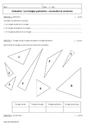 Reconnaitre et construire les triangles particuliers - Examen Evaluation : 8ème Harmos - PDF à imprimer