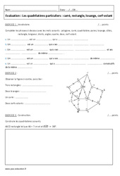 Quadrilatères particuliers - Examen Contrôle - Carré, rectangle, losange, cerf volant : 8ème Harmos - PDF à imprimer