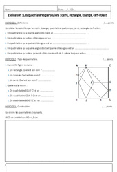 Carré, rectangle, losange, cerf volant - Examen Evaluation sur les quadrilatères particuliers : 8ème Harmos - PDF à imprimer