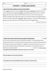 Analyse grammaticale - Examen Contrôle : 9eme Harmos - PDF à imprimer