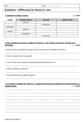 Participe présent - Examen Evaluation - Différencier les formes en - ant : 9eme Harmos - PDF à imprimer